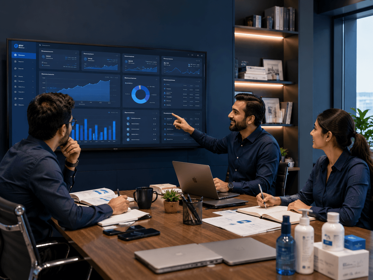 Custom Business Solutions team using their business management system