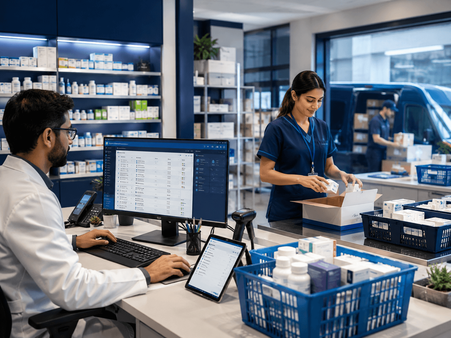Online Pharmacies Management Systems team using their business management system